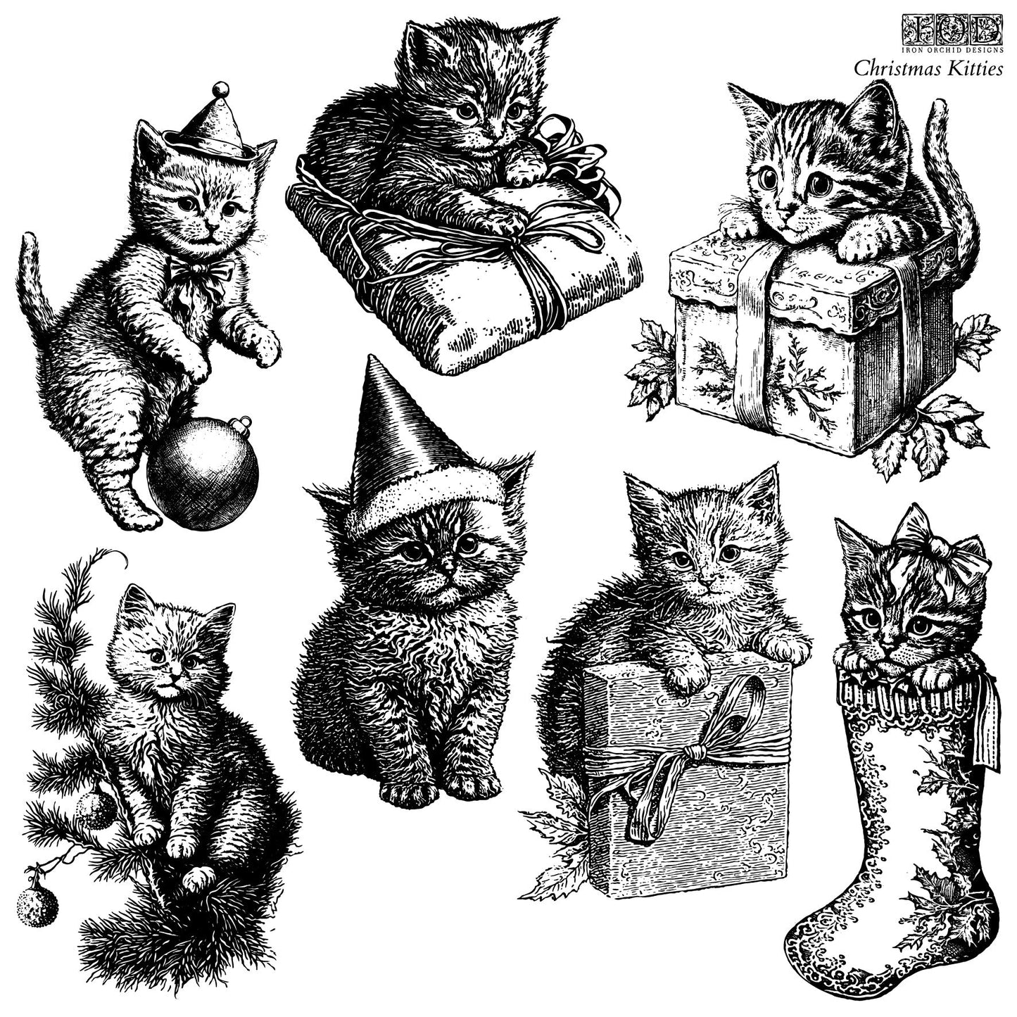 Christmas Kitties - IOD Decor Stamp - Vintage Revival Design Co