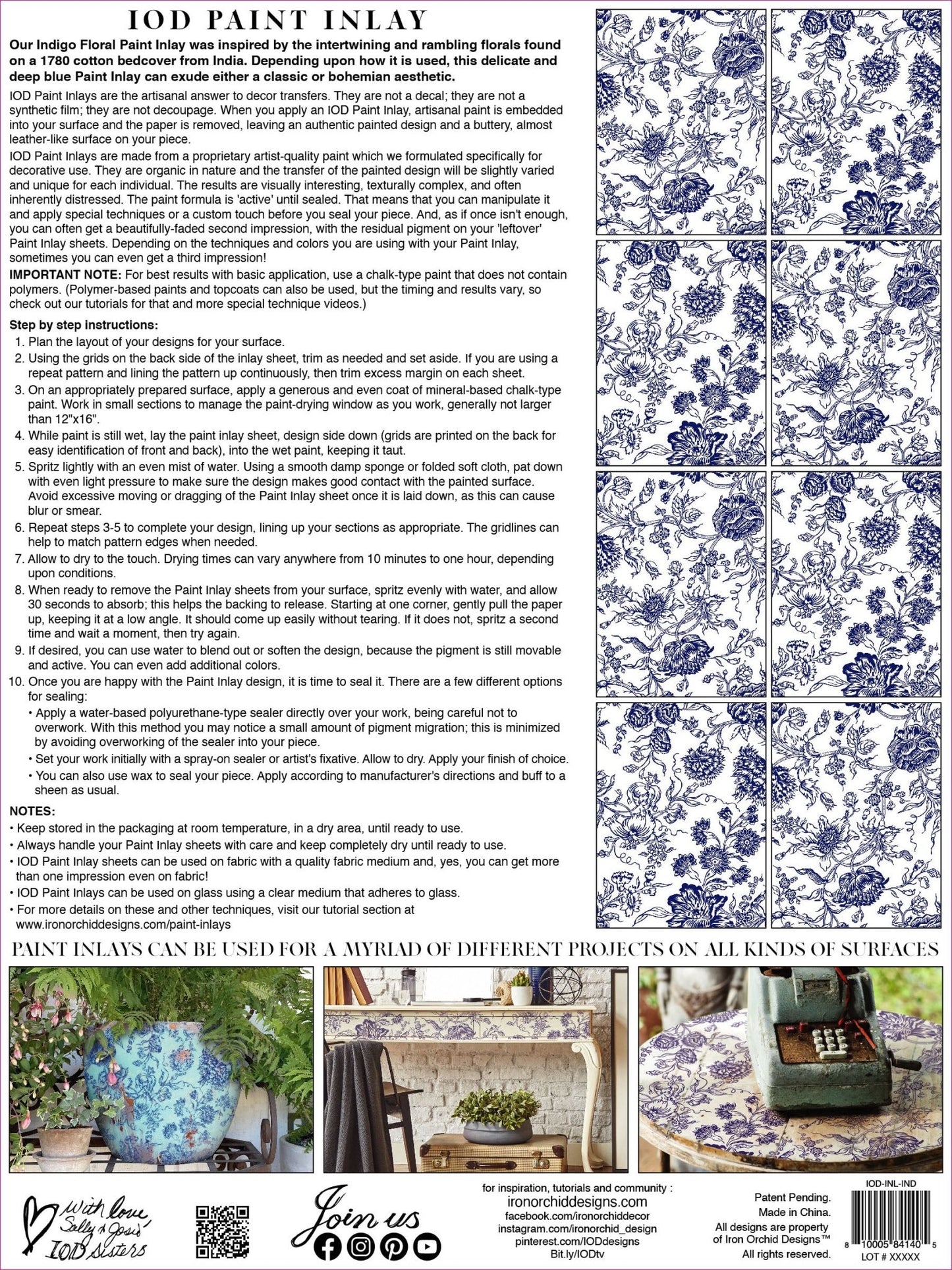 IOD Paint Inlay INDIGO FLORAL - Vintage Revival Design Co