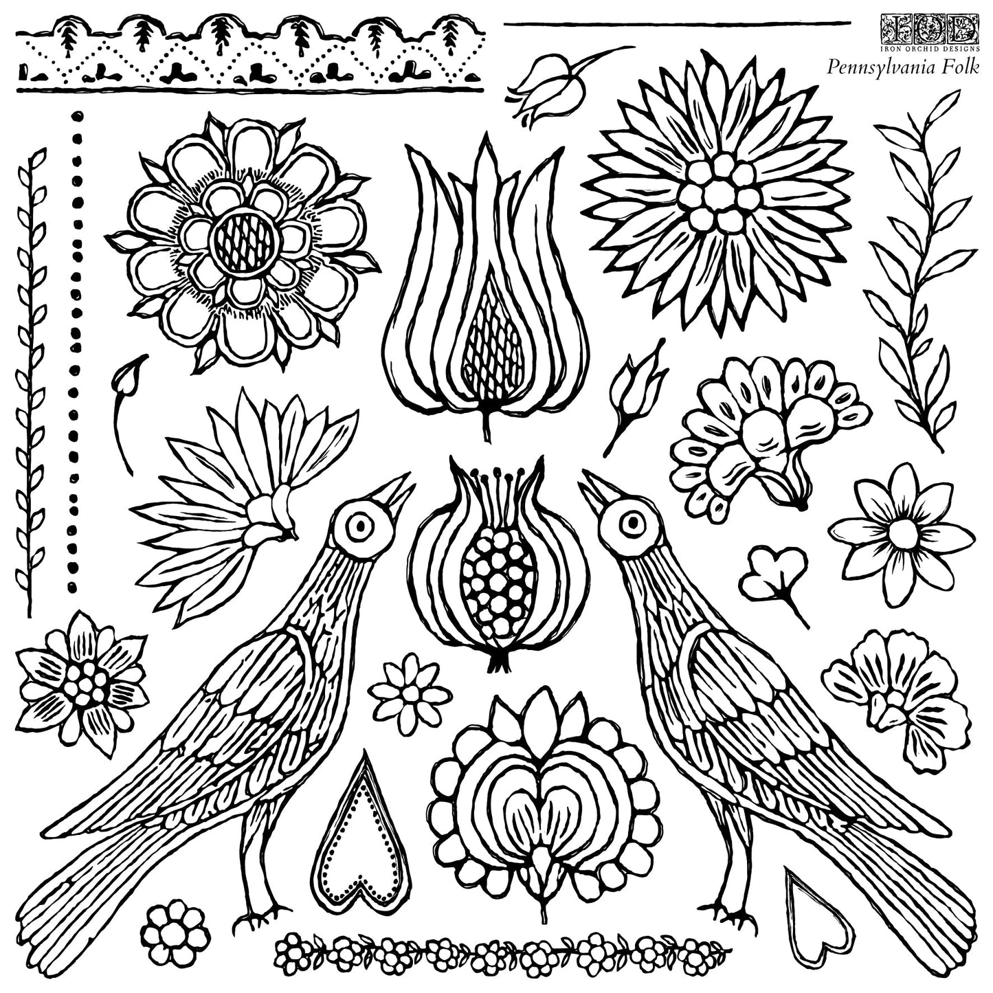 Pennsylvania Folk - IOD 12x12 Decor Stamp™ - Vintage Revival Design Co