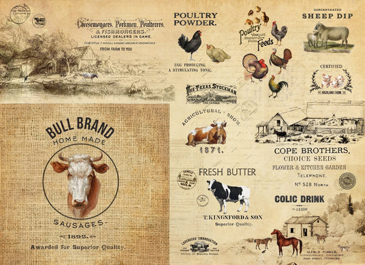 Roycycled Decoupage Paper - Barnyard Masterboard - Vintage Revival Design Co
