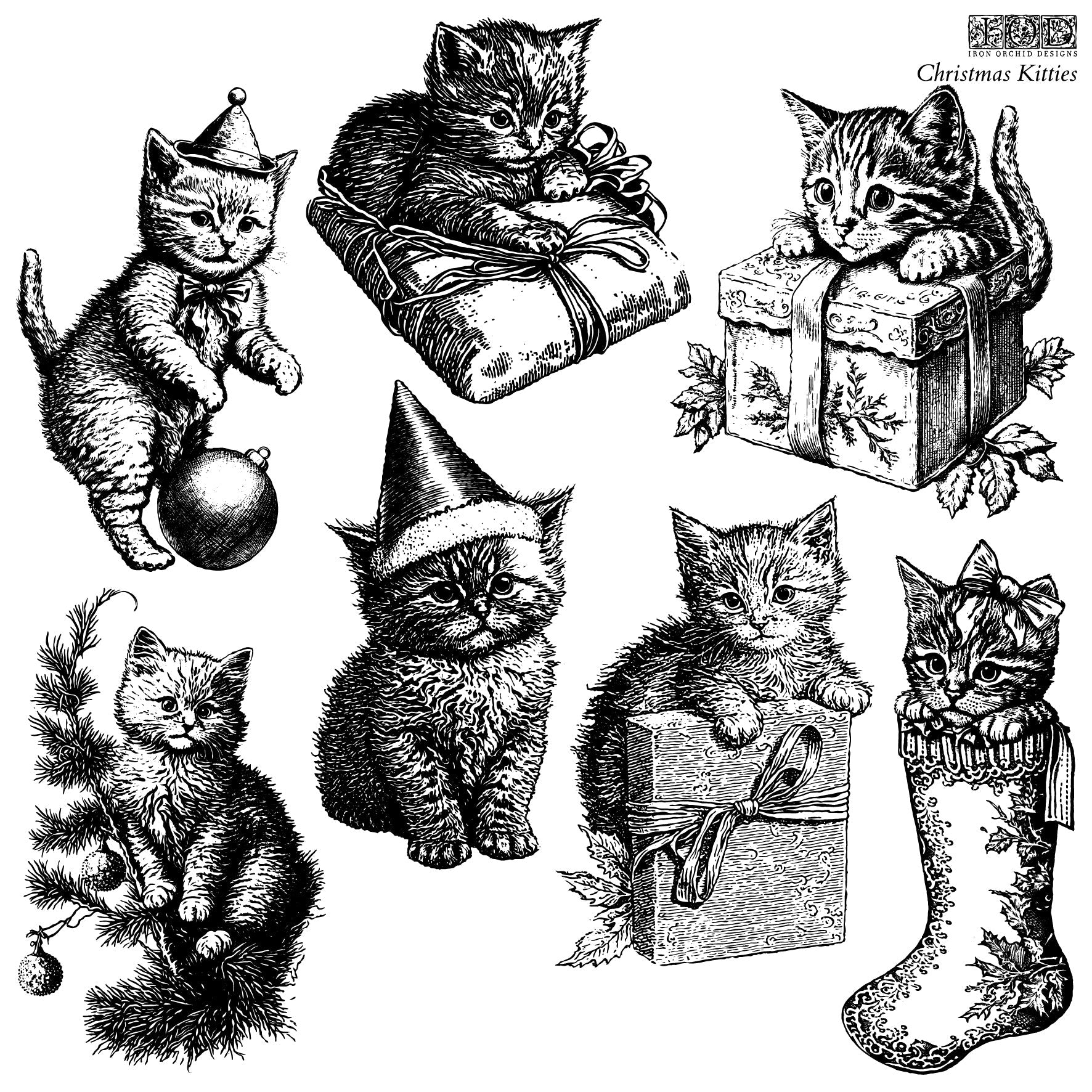 Christmas Kitties - IOD Decor Stamp - Vintage Revival Design Co