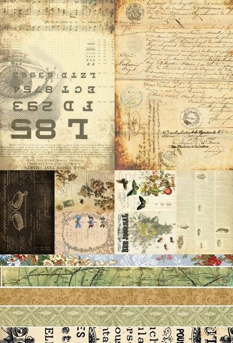 Roycycled Decoupage Paper - Junk Journal Blocks - Vintage Revival Design Co