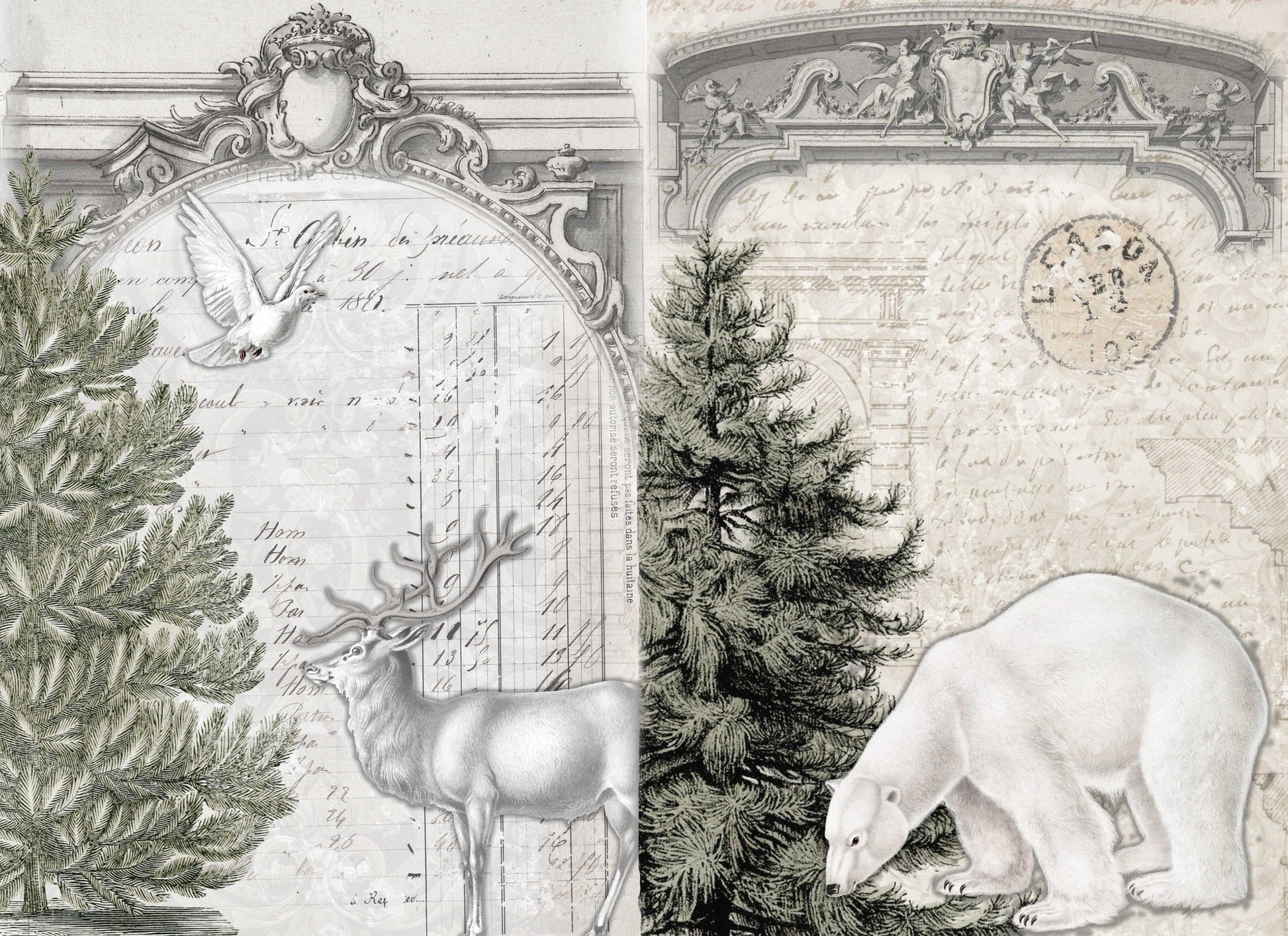 Roycycled Decoupage Paper - Neutral Christmas Blocks - Vintage Revival Design Co